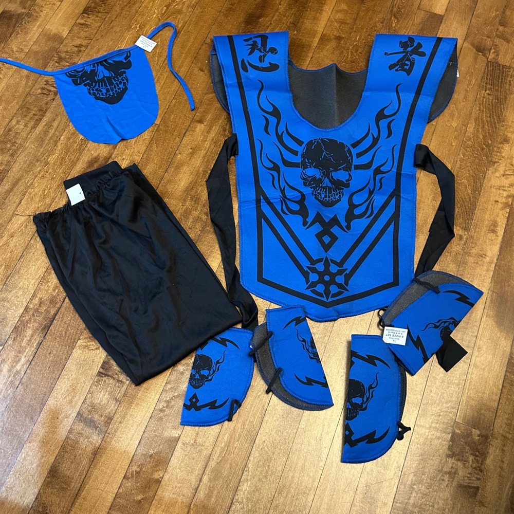 Kids Ninja Warrior Costume Blue Black Skull 5 Piece Set Size Medium 8